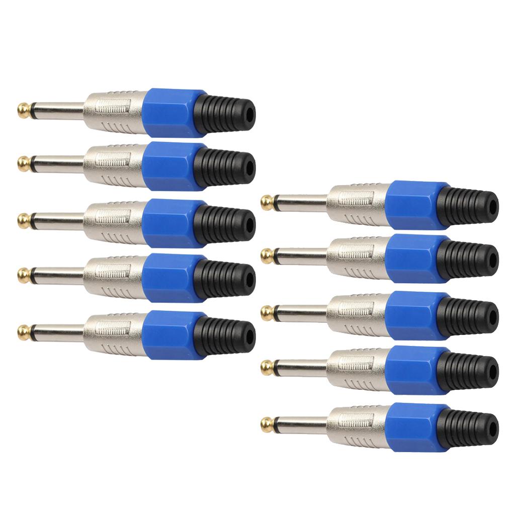 10pcs 6.35mm Mono Plug  Microphone Cable Adapter for Guitar Mixer