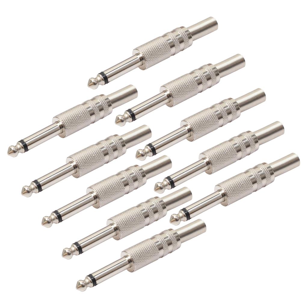 10 Pcs Mono Jack Adapter Connector Musical Instrument Parts for Cable Silver