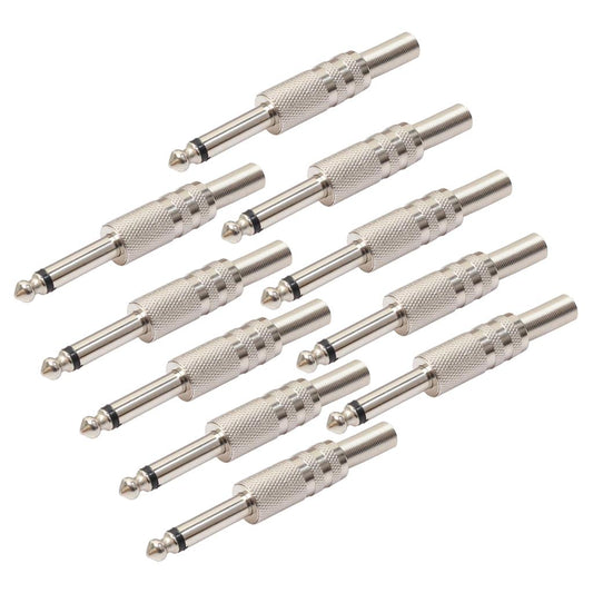 10 Pcs Mono Jack Adapter Connector Musical Instrument Parts for Cable Silver