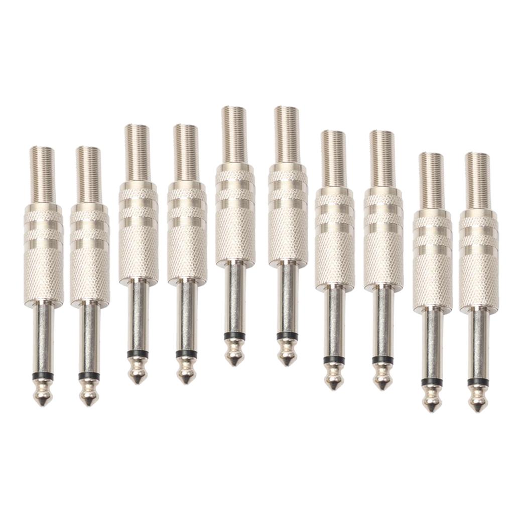 10 Pcs Mono Jack Adapter Connector Musical Instrument Parts for Cable Silver