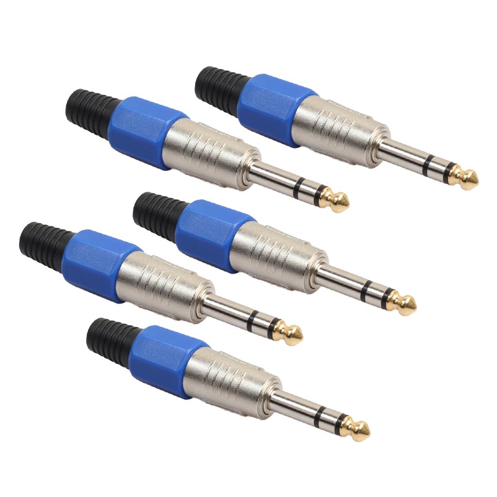 Durable 5x Alloy 6.35mm TRS Stereo Audio Adapters for Microphone Electric Guitar