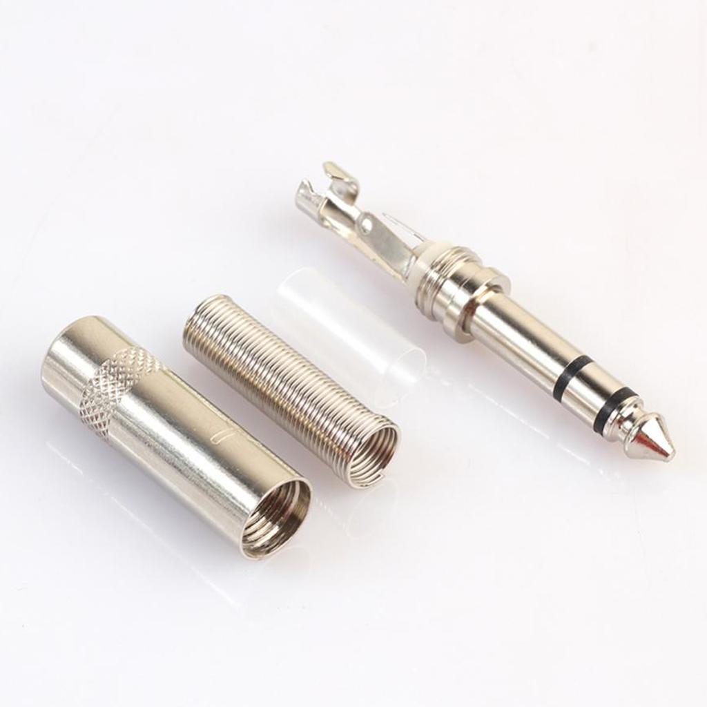 5pcs 6.35mm 1/4'' Male to Female Stereo Jack Microphone Audio Cable Connector Silver