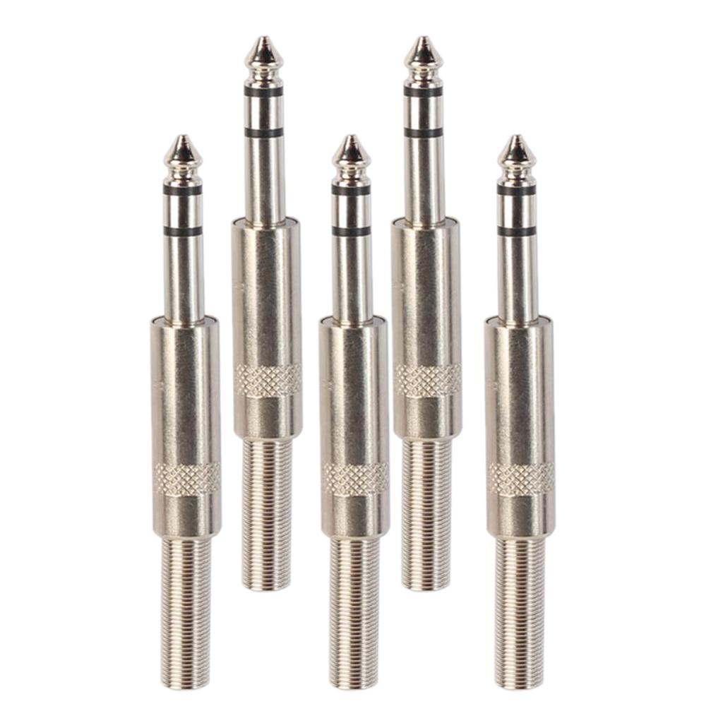5pcs 6.35mm 1/4'' Male to Female Stereo Jack Microphone Audio Cable Connector Silver