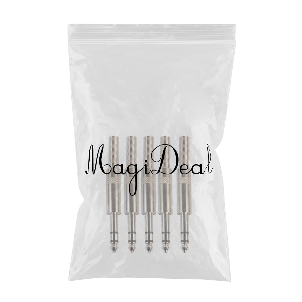 5pcs 6.35mm 1/4'' Male to Female Stereo Jack Microphone Audio Cable Connector Silver