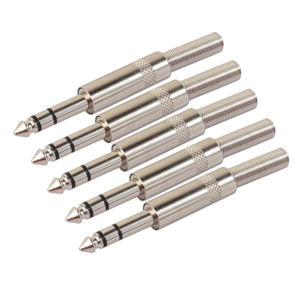 5pcs 6.35mm 1/4'' Male to Female Stereo Jack Microphone Audio Cable Connector Silver