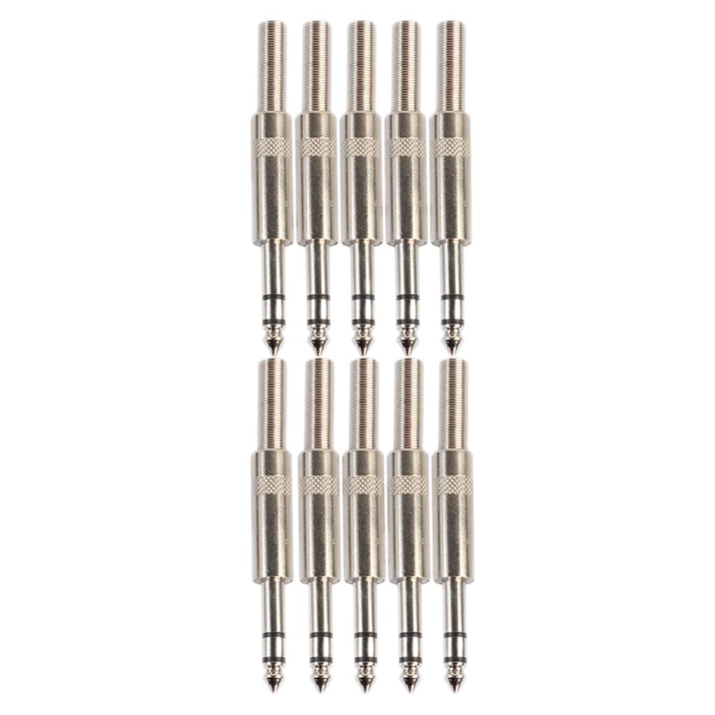 10 Pieces 6.35mm TRS Stereo Audio Adapters Microphone XLR Cable Connectors Silver