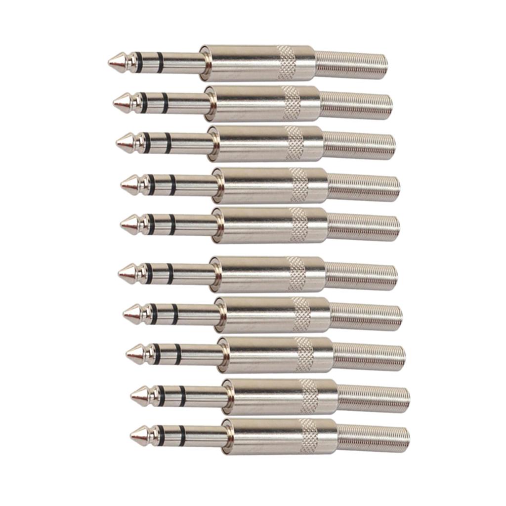 10 Pieces 6.35mm TRS Stereo Audio Adapters Microphone XLR Cable Connectors Silver