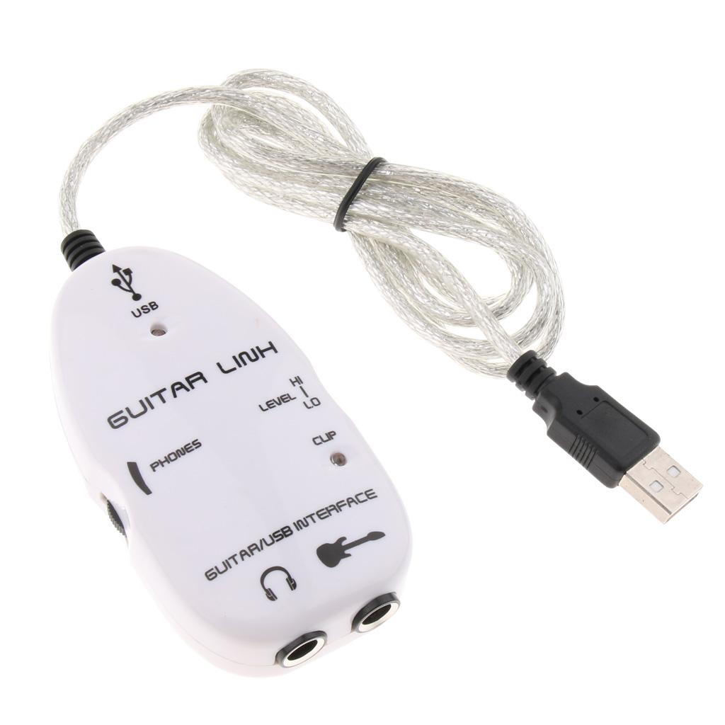 Guitar to USB Interface Link Audio Cable for PC Laptop Recording White
