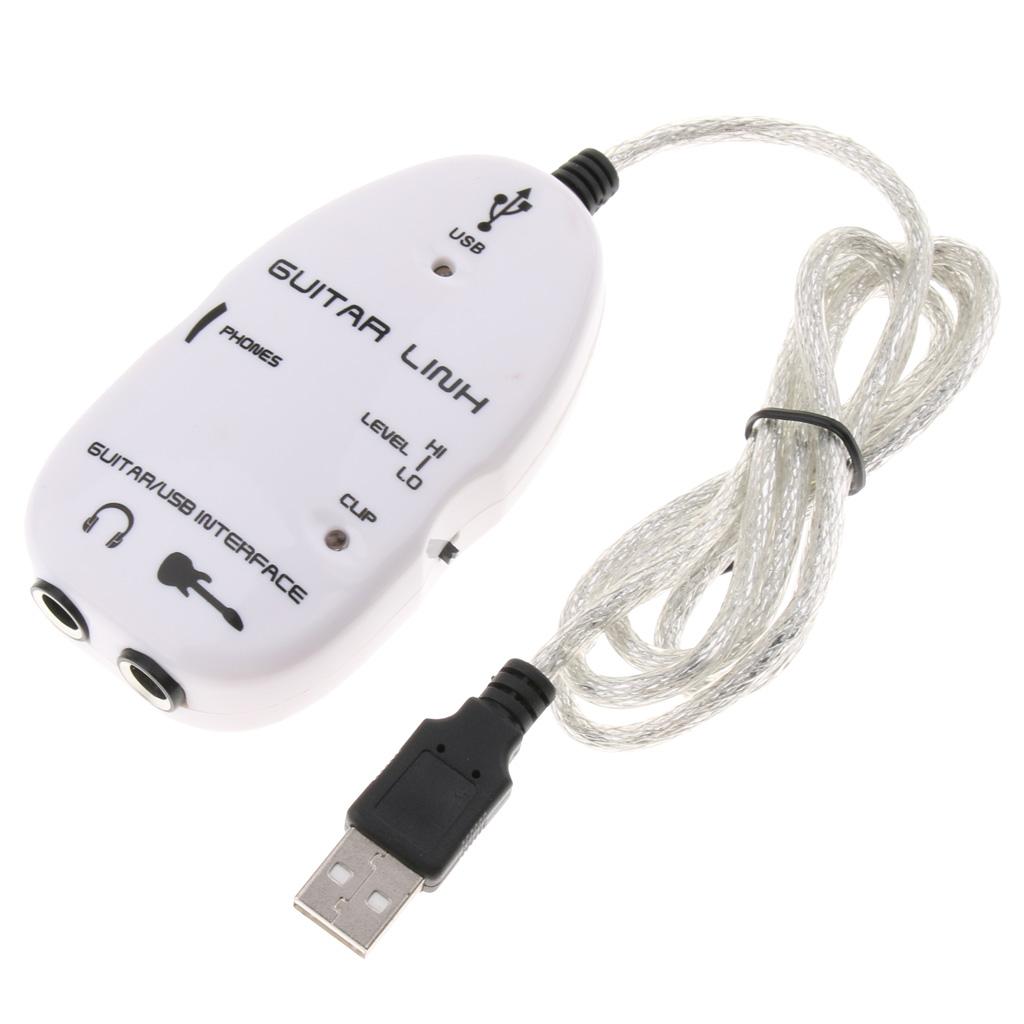 Guitar to USB Interface Link Audio Cable for PC Laptop Recording White