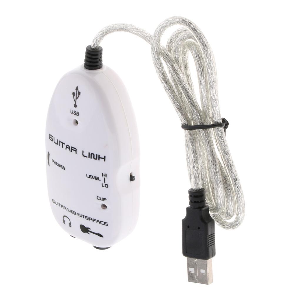 Guitar to USB Interface Link Audio Cable for PC Laptop Recording White