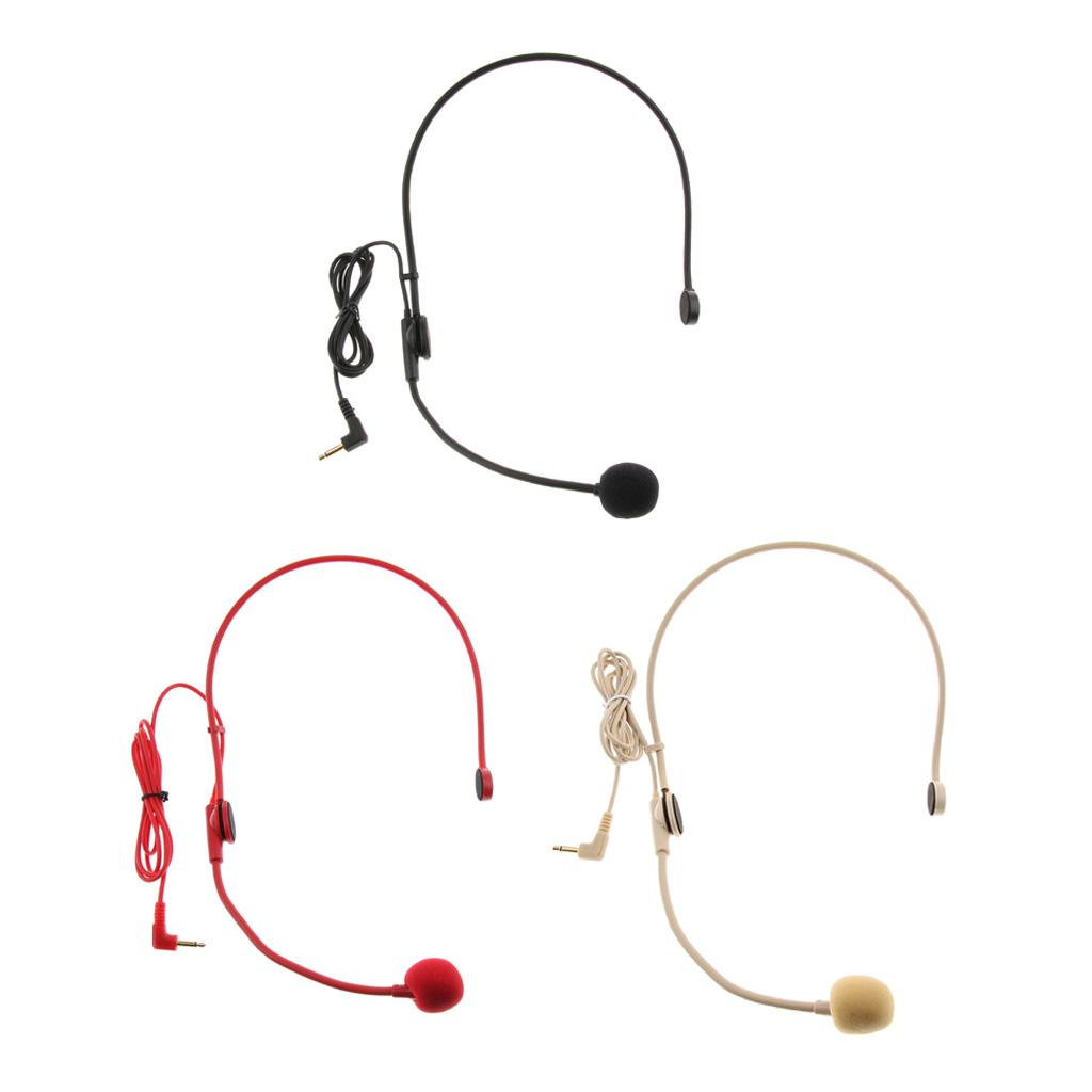 Wired 3.5mm Headset Headworn Microphone Condenser Mic For Tour Guide Red