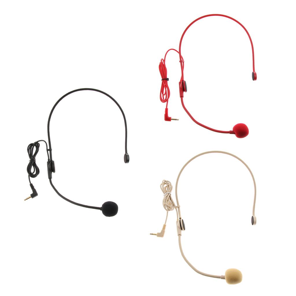 Wired 3.5mm Headset Headworn Microphone Condenser Mic For Tour Guide Red