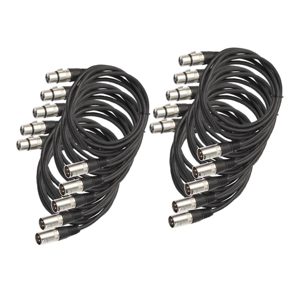 10pcs 3-Pin Cannon XLR Male to Female Cable XLR Microphone Audio Cable Cord