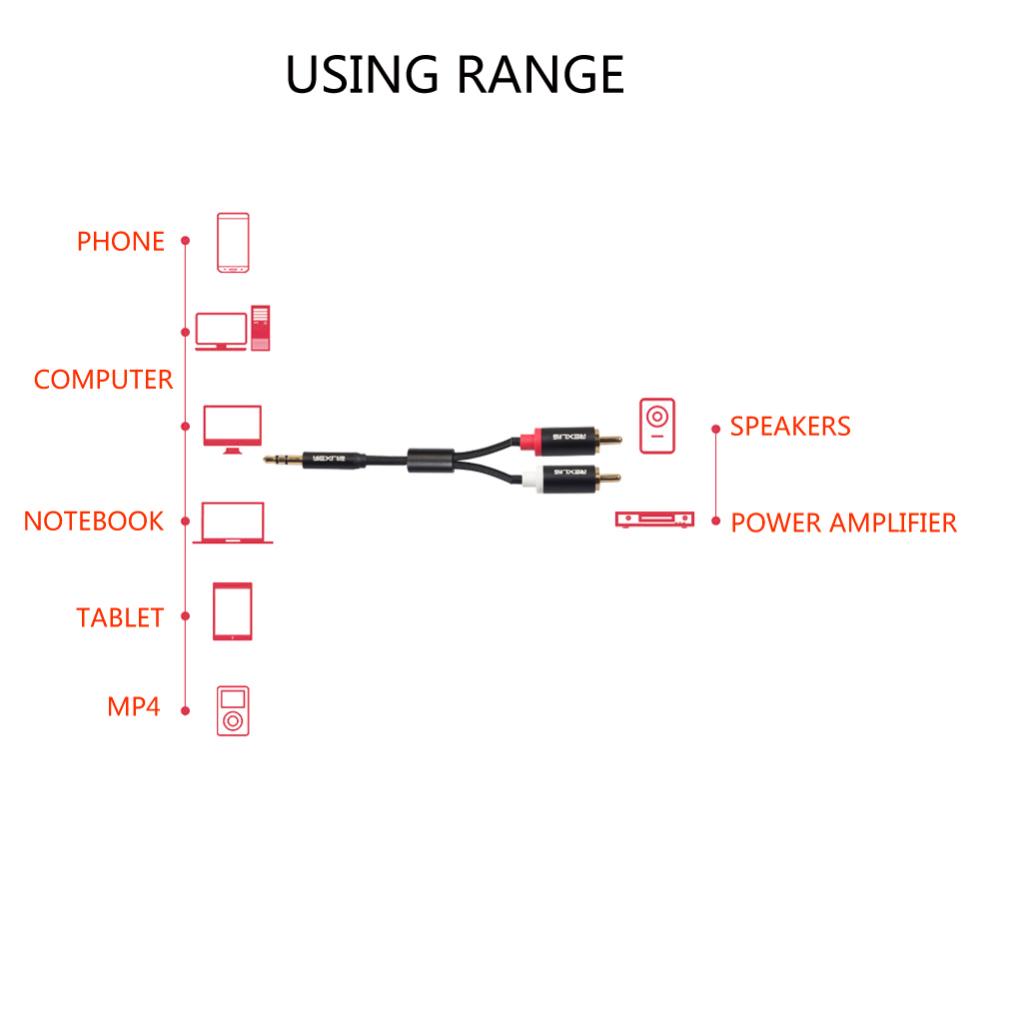 Stereo Audio Cable Wire Cord 3.5mm to 2 RCA Male Y Splitter Cable 180cm
