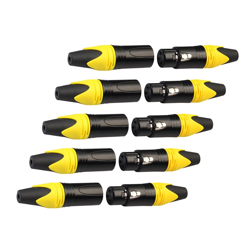3 Pin XLR Connectors Male and Female Microphone Mic Cable Adapter Yellow