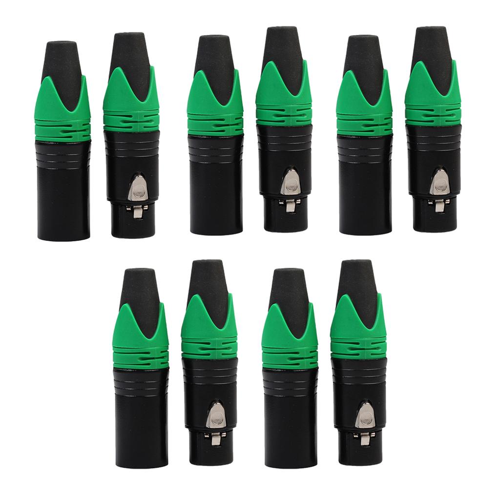5 Pairs 3 Pin XLR Connector Male and Female Microphone Mic Cable Adapter Green