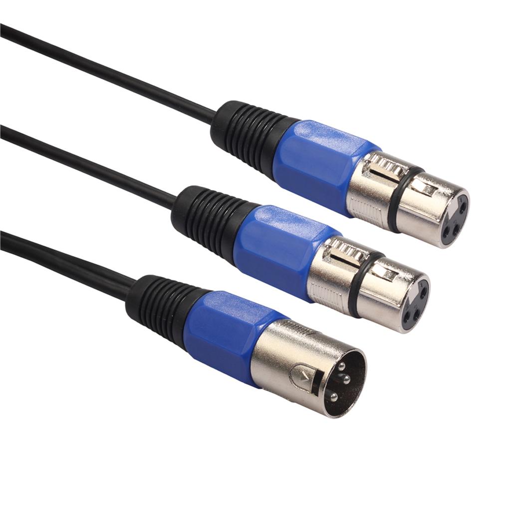 3-Pin XLR Male Plug to Dual 2 Female Jack Y Splitter Mic DJ Cable Adaptor