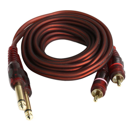 1.5m 2 6.35mm Male to 2RCA Male Stereo Audio Cable Gold Plated