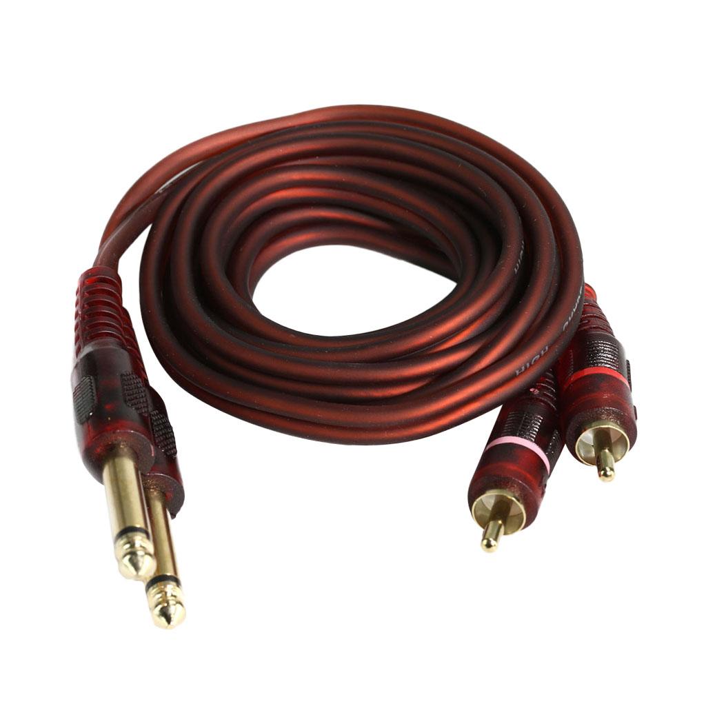1.5m 2 6.35mm Male to 2RCA Male Stereo Audio Cable Gold Plated