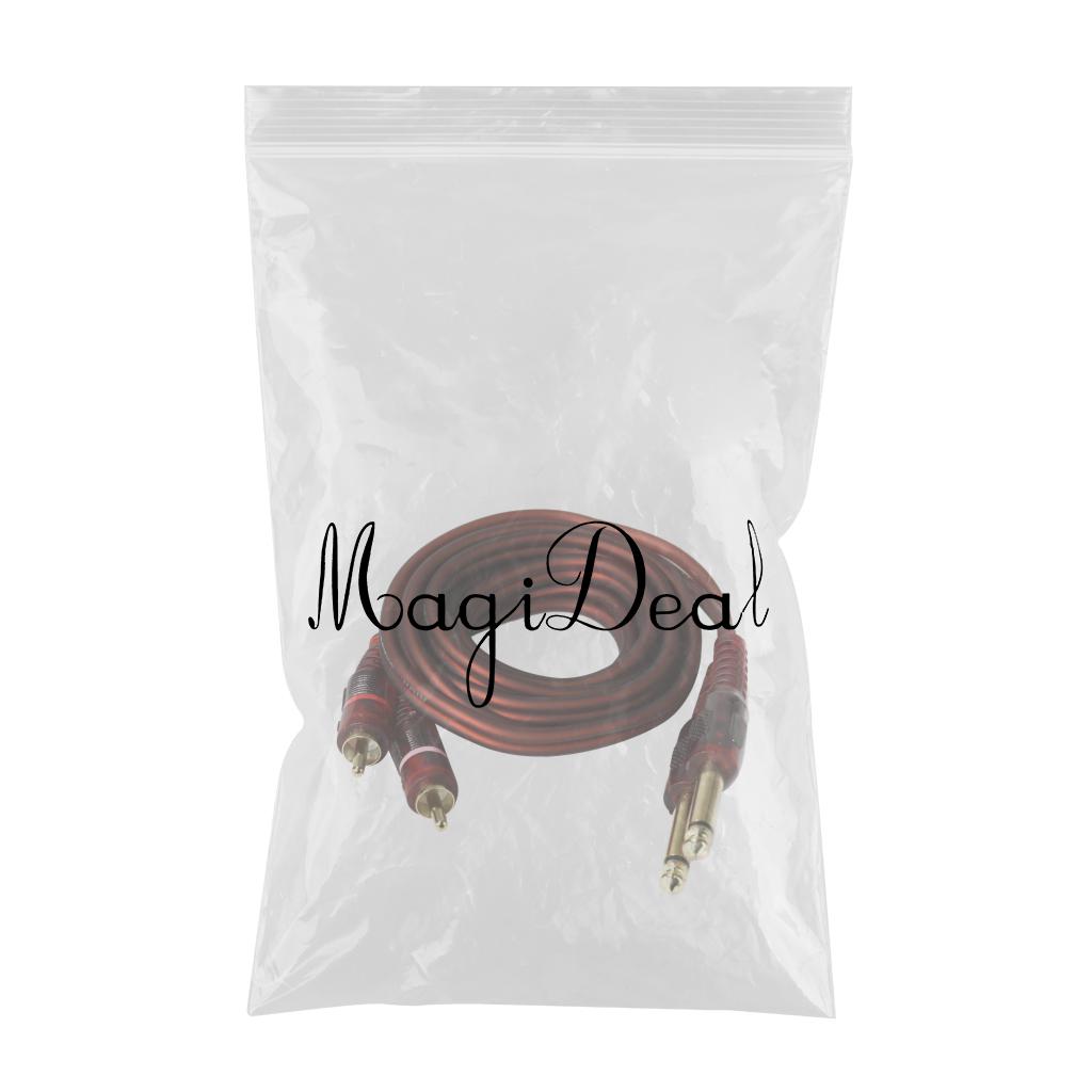 1.5m 2 6.35mm Male to 2RCA Male Stereo Audio Cable Gold Plated
