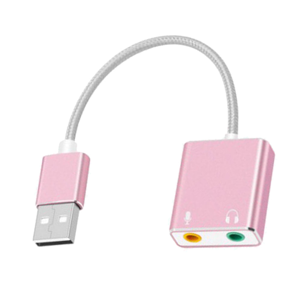 Audio Adapter USB External Stereo Sound Card for 3.5mm Headphone Pink