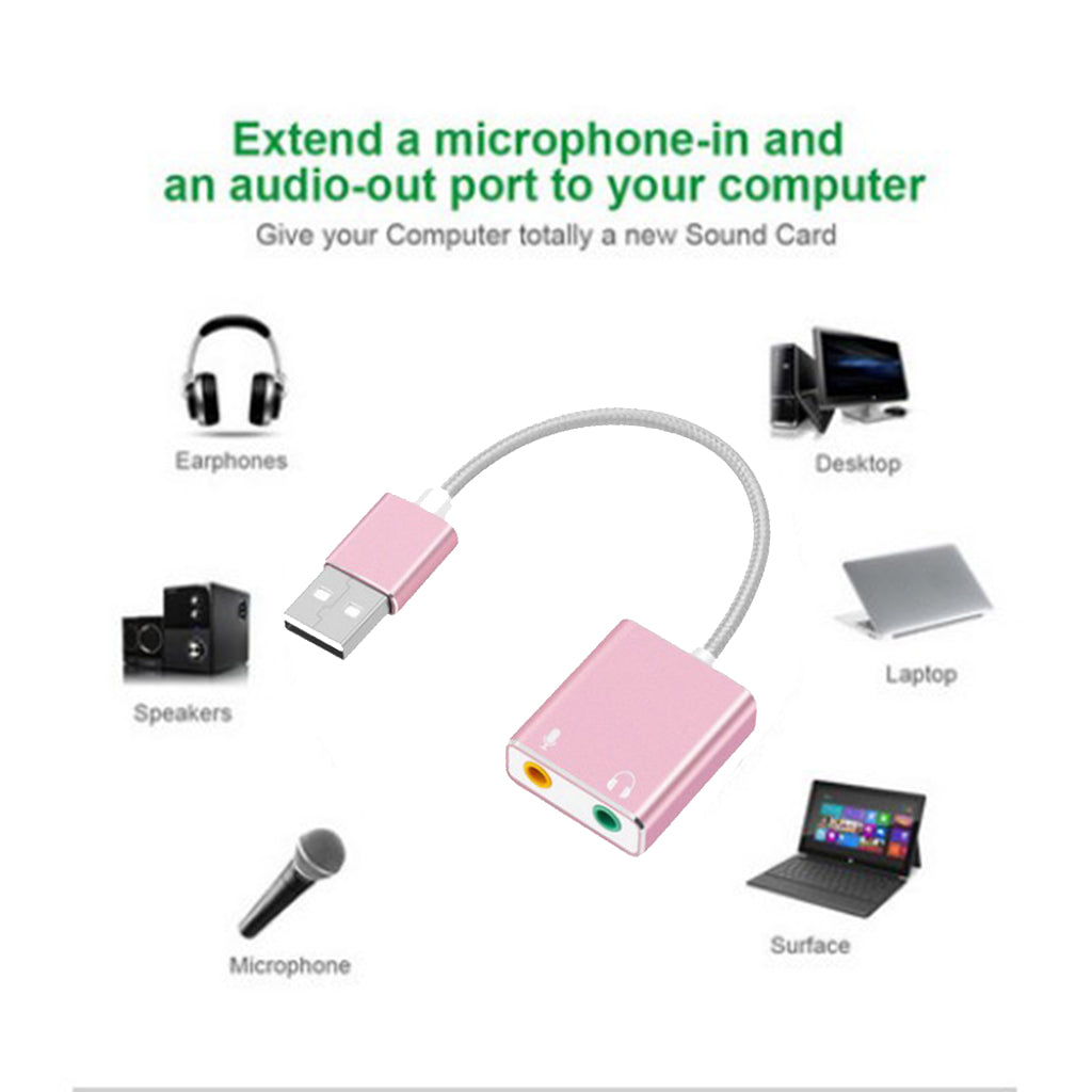 Audio Adapter USB External Stereo Sound Card for 3.5mm Headphone Pink