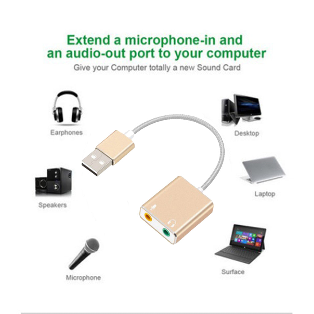 Audio Adapter USB External Stereo Sound Card for 3.5mm Headphone Golden