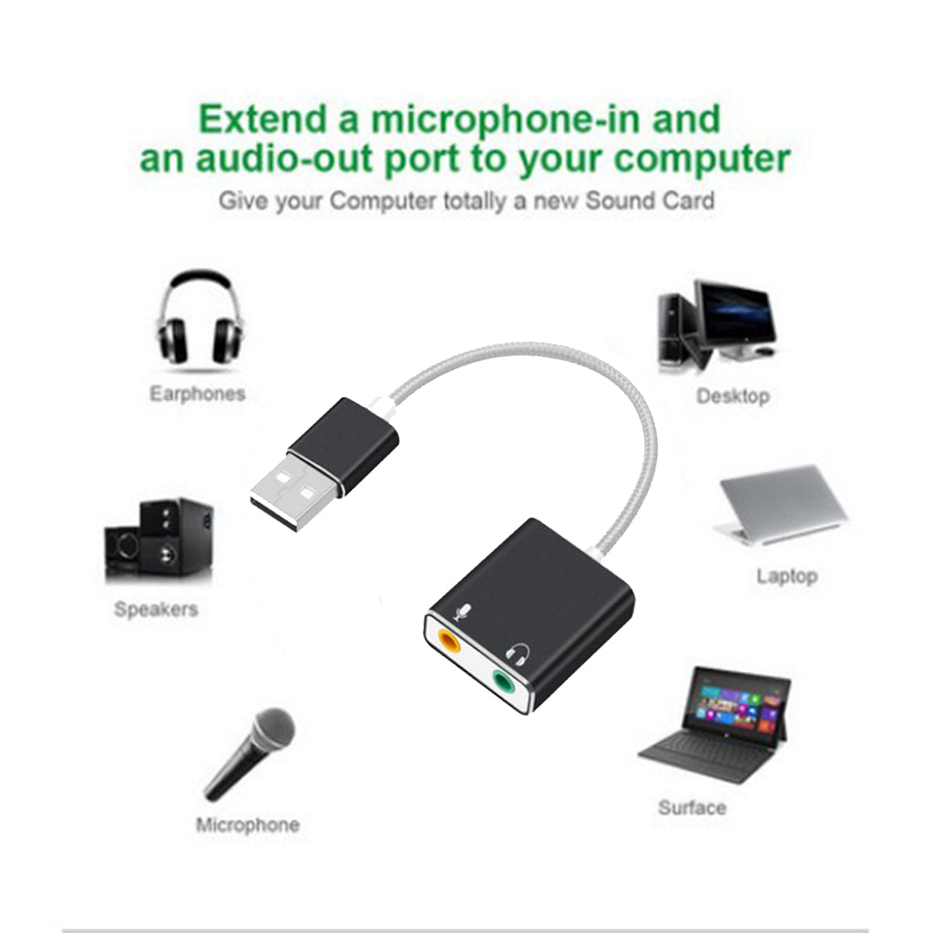 Audio Adapter USB External Stereo Sound Card for 3.5mm Headphone Black