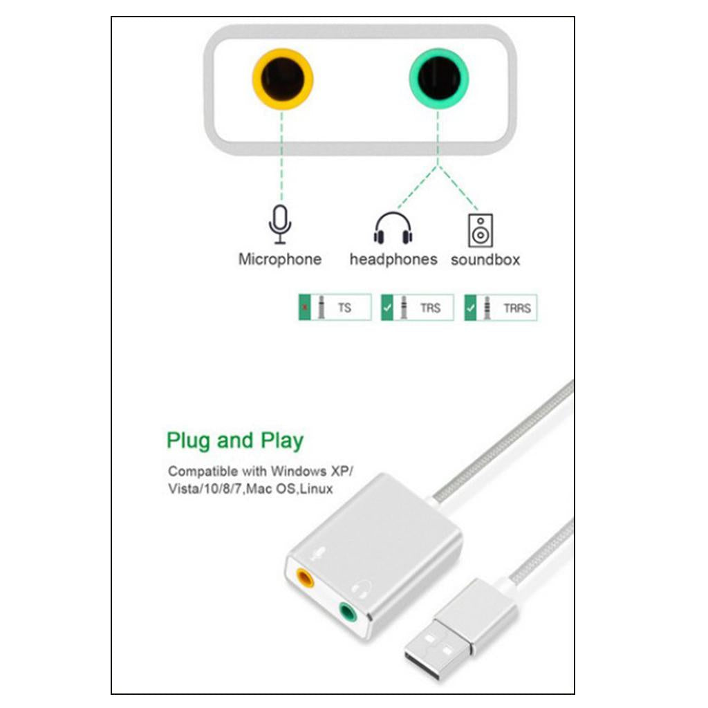 Audio Adapter USB External Stereo Sound Card for 3.5mm Headphone White