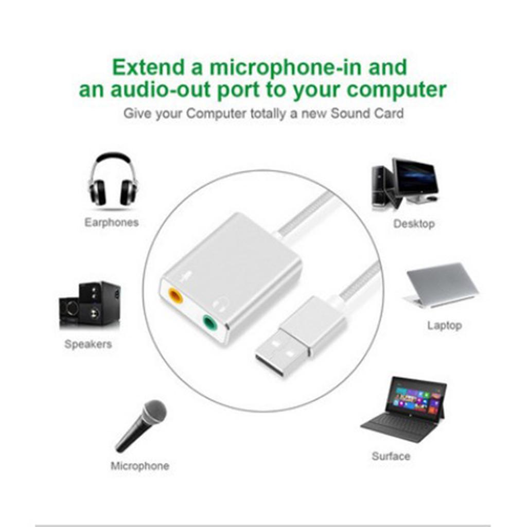 Audio Adapter USB External Stereo Sound Card for 3.5mm Headphone White