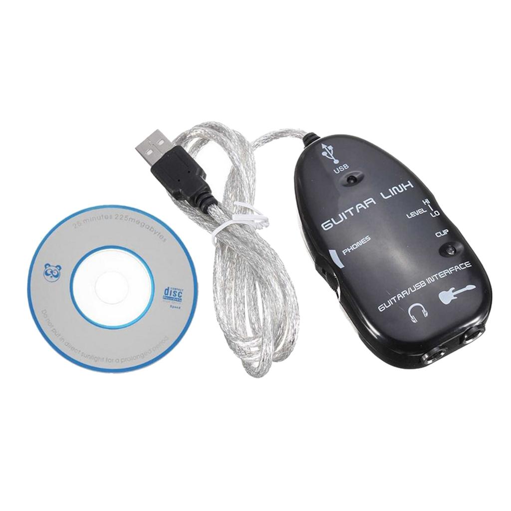 Guitar to USB Interface Link Cable Audio Adapter for PC/MAC Recording Black