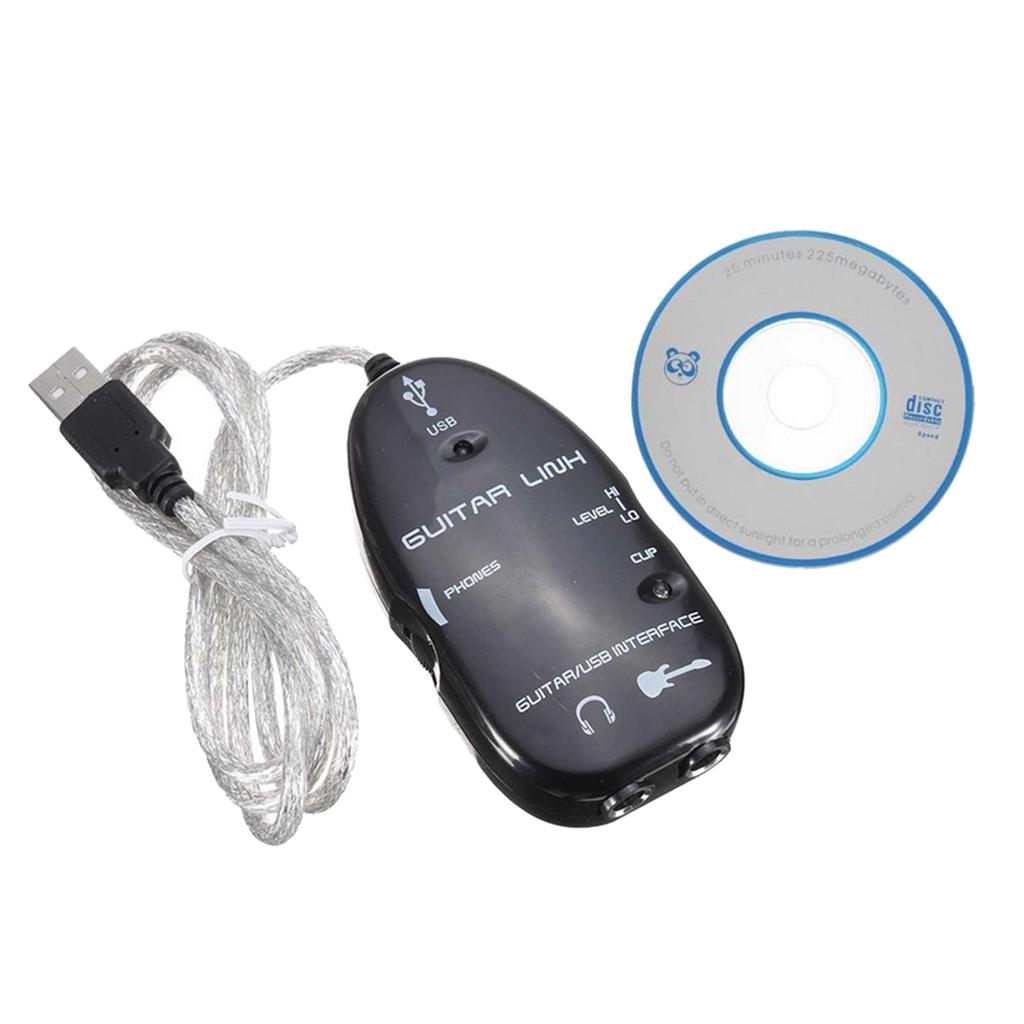 Guitar to USB Interface Link Cable Audio Adapter for PC/MAC Recording Black