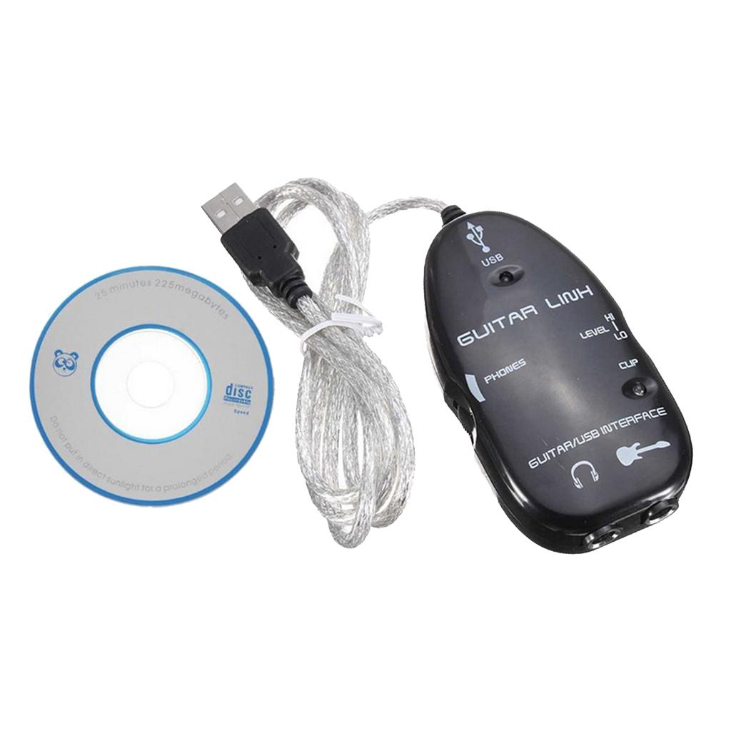 Guitar to USB Interface Link Cable Audio Adapter for PC/MAC Recording Black