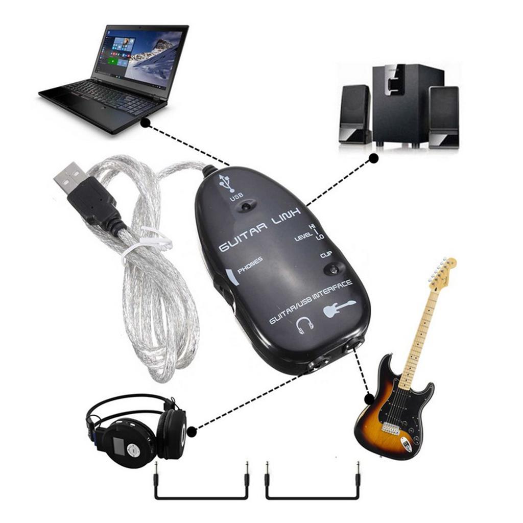 Guitar to USB Interface Link Cable Audio Adapter for PC/MAC Recording Black
