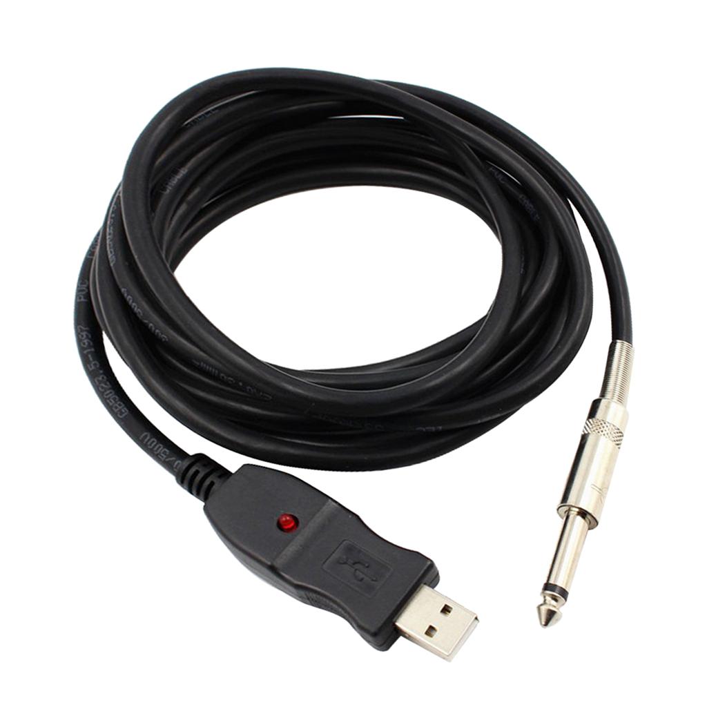 Guitar Audio Cable 10ft USB Interface Male to 1/4 inch 6.35mm Male Mono Plug