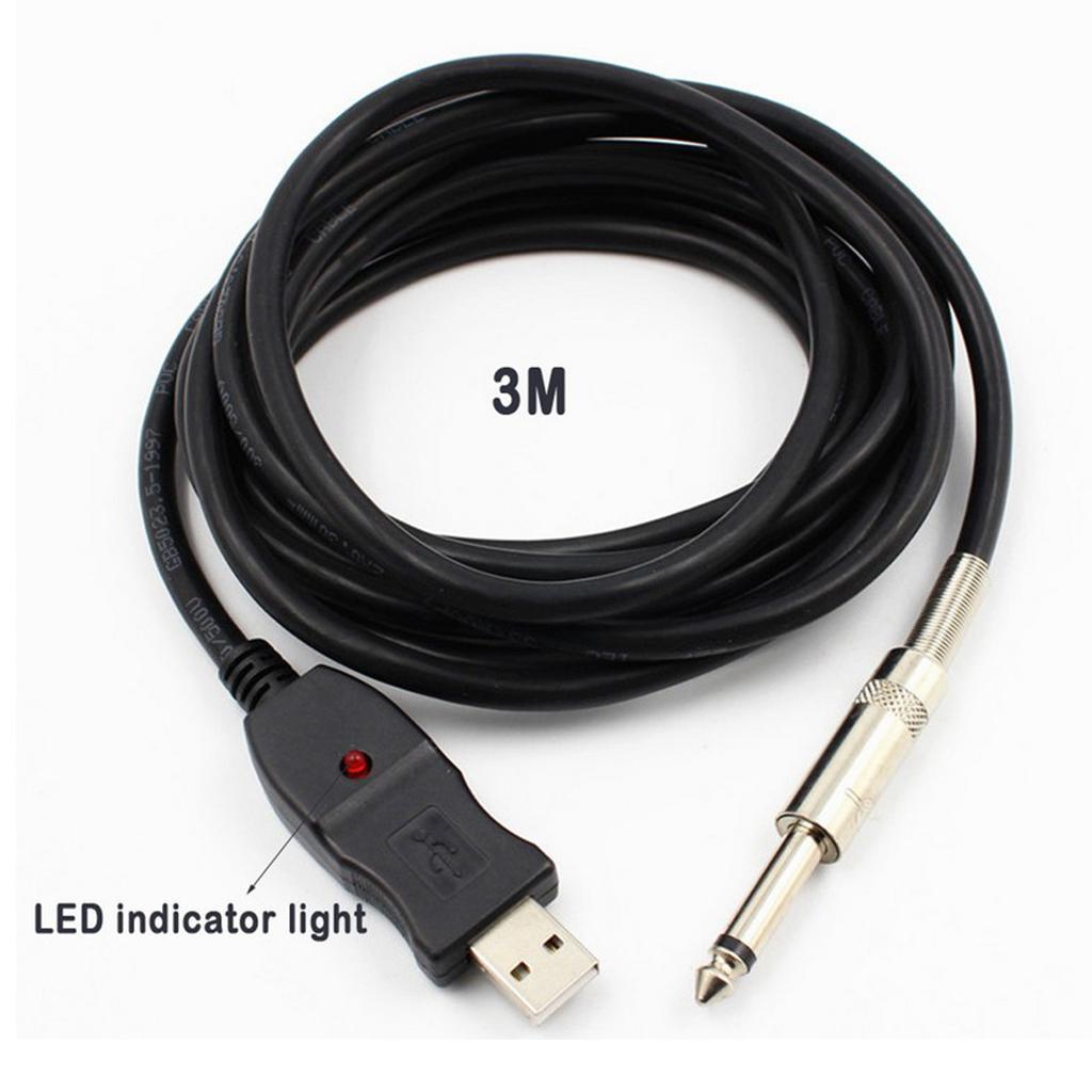 Guitar Audio Cable 10ft USB Interface Male to 1/4 inch 6.35mm Male Mono Plug