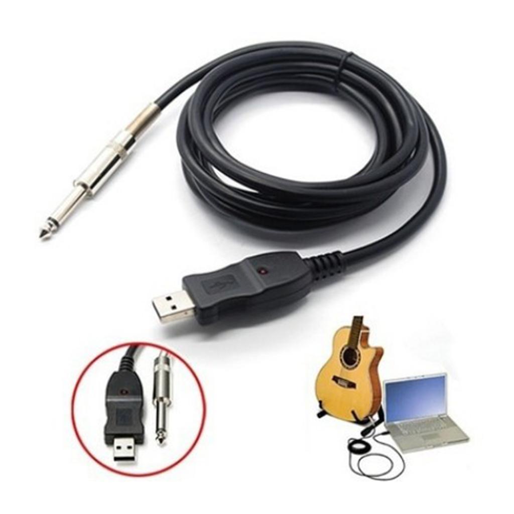 Guitar Audio Cable 10ft USB Interface Male to 1/4 inch 6.35mm Male Mono Plug