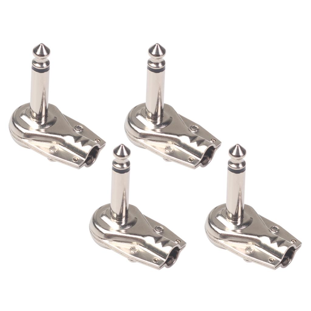 4 Pieces Guitar Effect Cables Plug Iron Right Angle Welding Plugs Silver