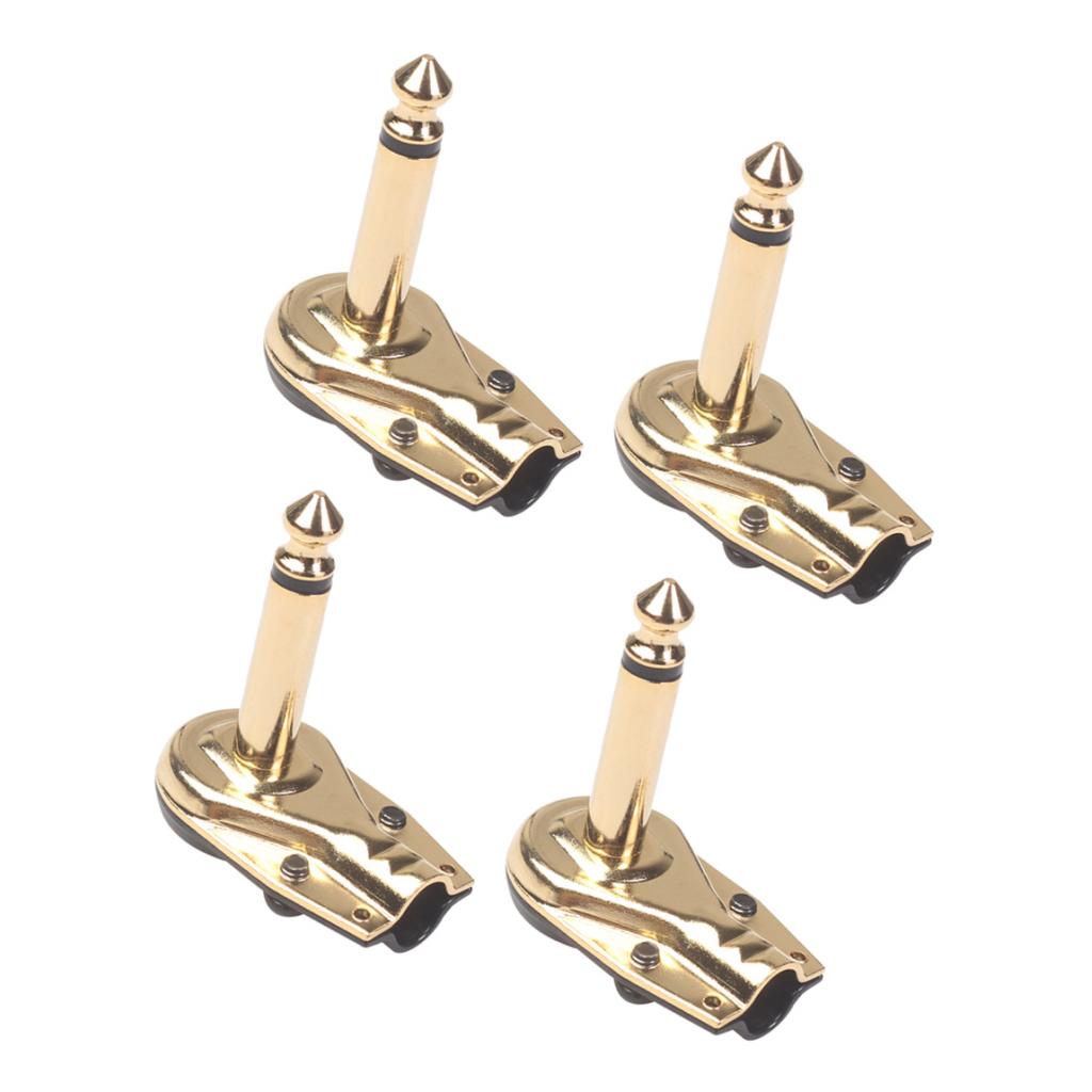 4 Pieces Guitar Effect Cables Plug Iron Right Angle Welding Plugs Gold