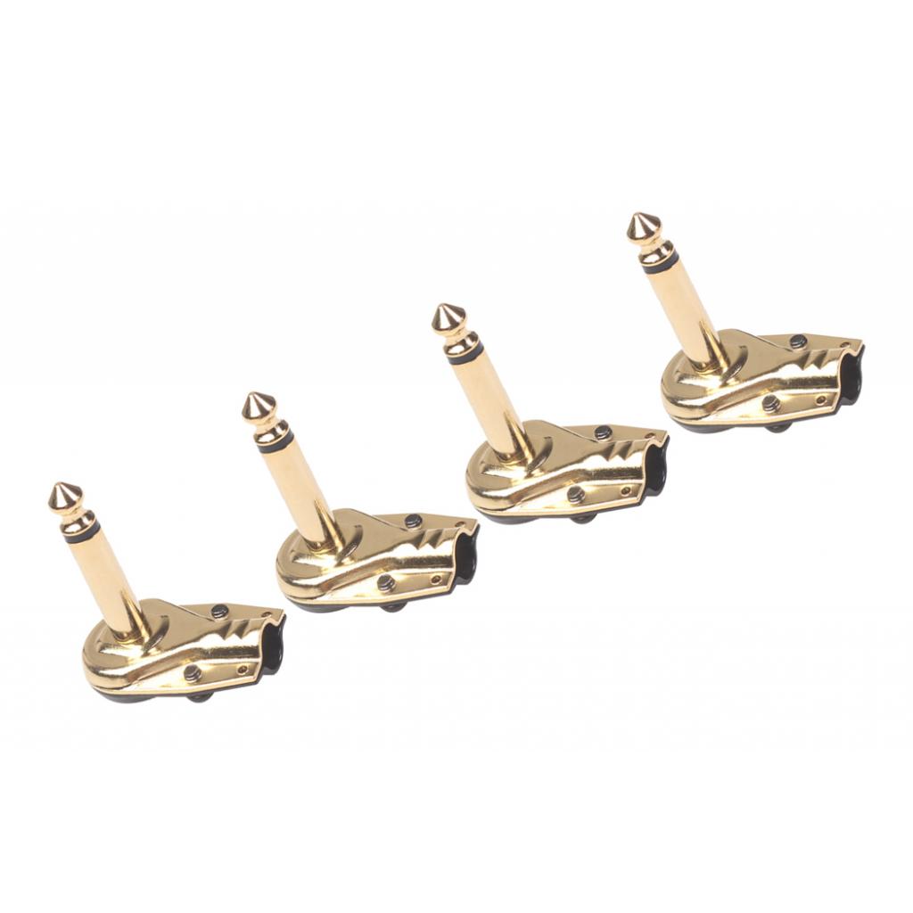 4 Pieces Guitar Effect Cables Plug Iron Right Angle Welding Plugs Gold