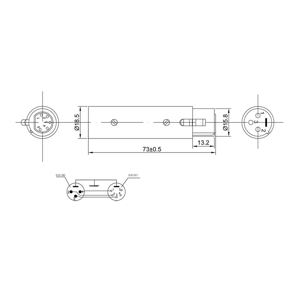Zinc Alloy 3 Pin Male to 5 Pin XLR Female Audio Adapter Connector
