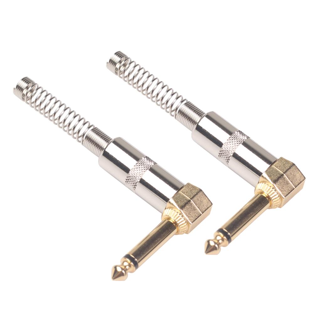 2Pieces Zinc Alloy L Shape 6.35mm Mono DIY Jack Plug for Guitar Mic Audio