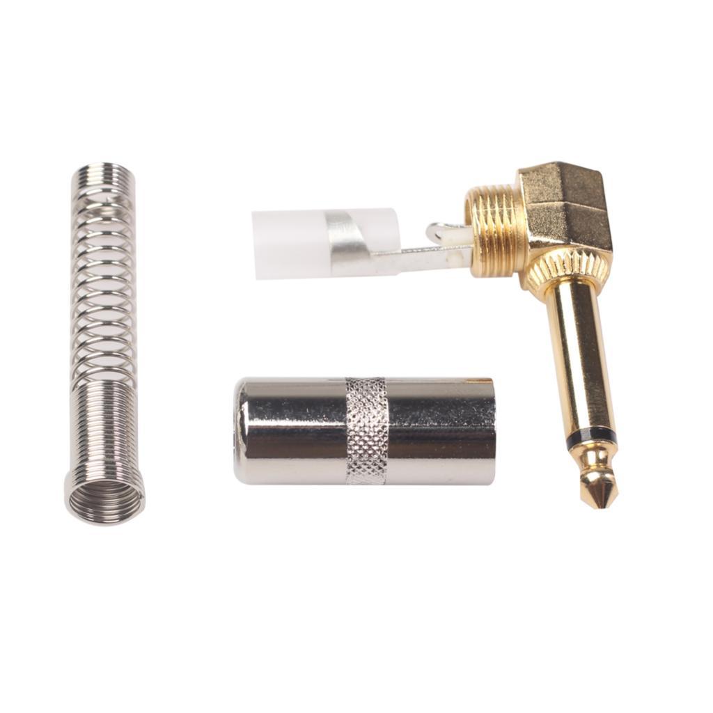 2Pieces Zinc Alloy L Shape 6.35mm Mono DIY Jack Plug for Guitar Mic Audio