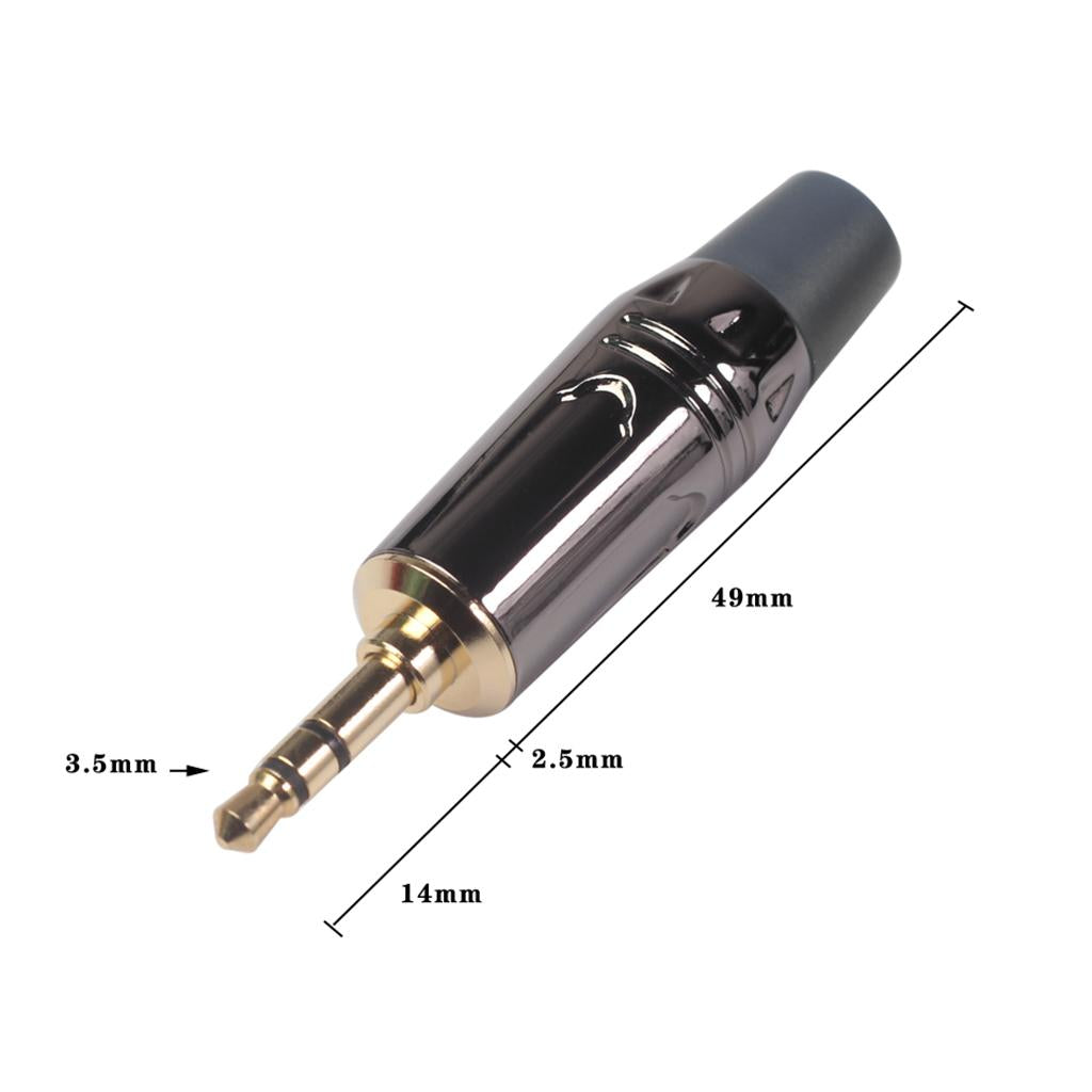 2Pieces 3.5mm Stereo Jack Male Plug Gold-plated Headset Audio Adapter Black