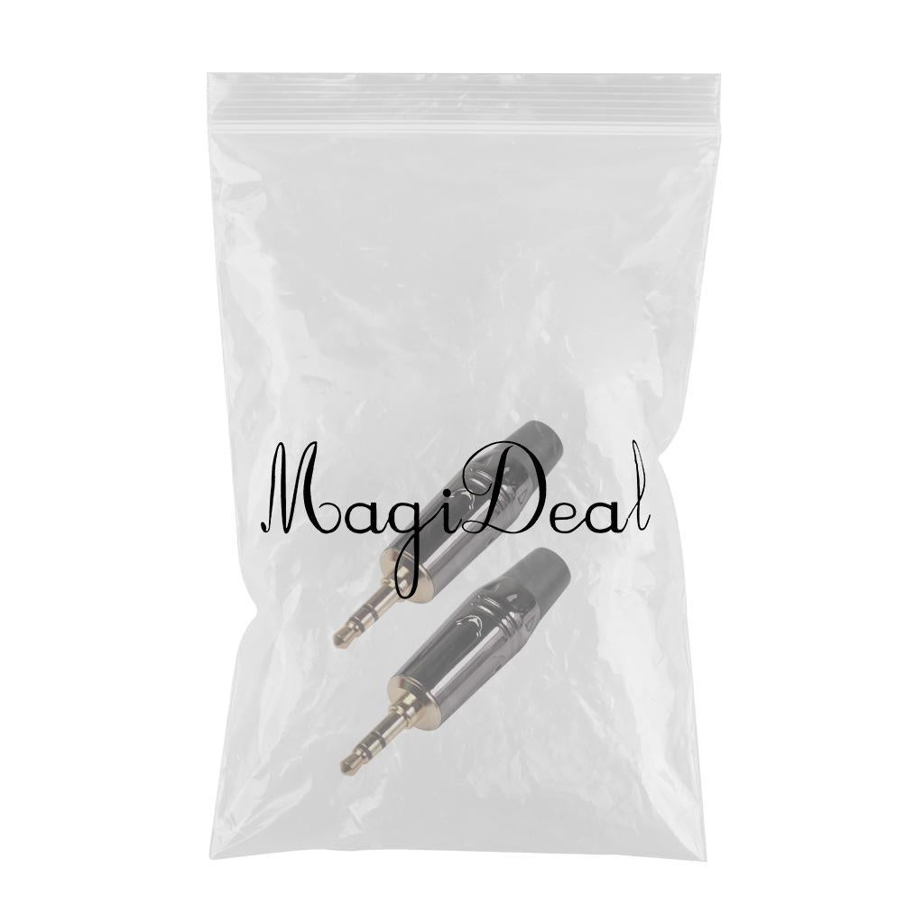 2Pieces 3.5mm Stereo Jack Male Plug Gold-plated Headset Audio Adapter Black