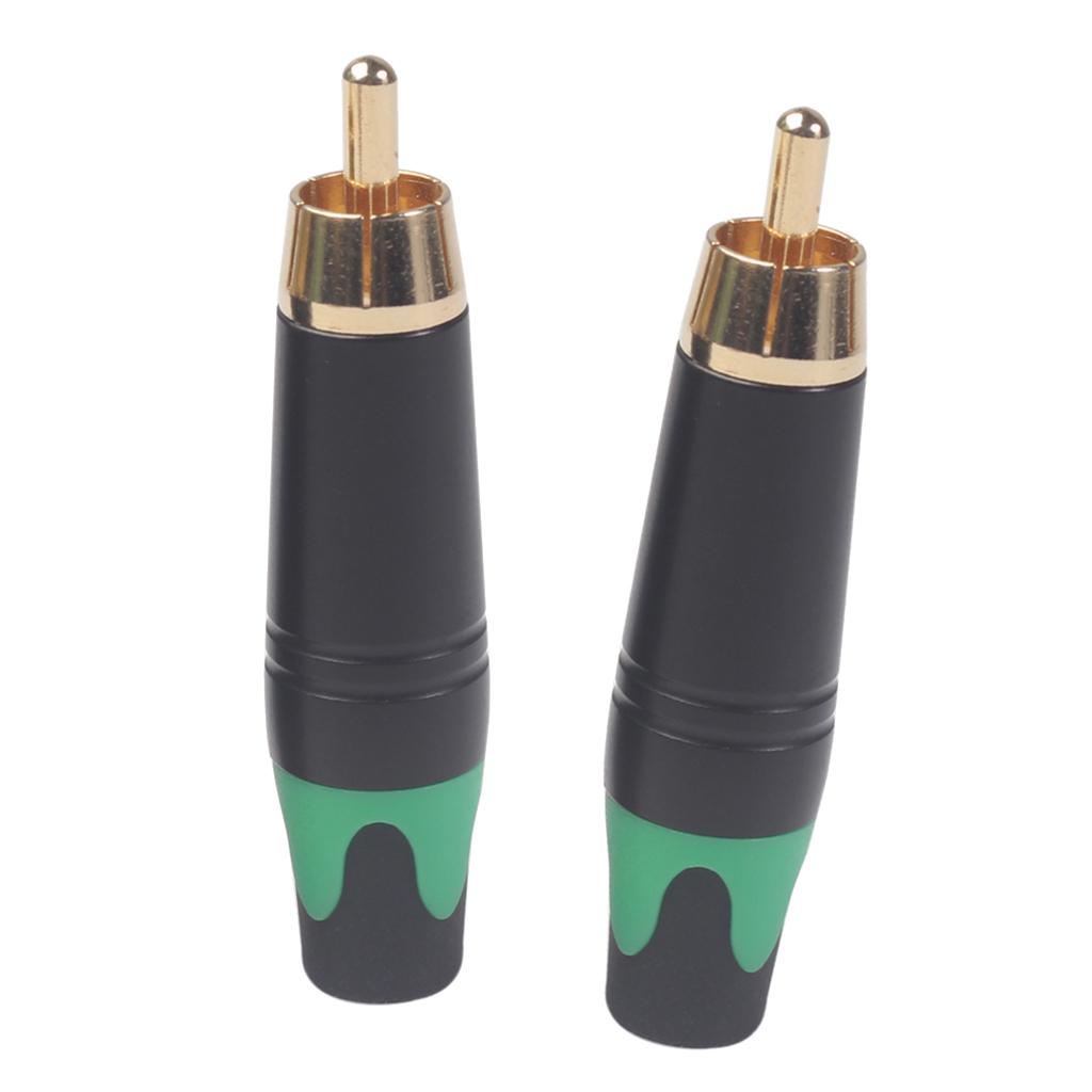 2pcs RCA Gold Plated Plug Audio Rca Cable Male Audio Video Connector Green