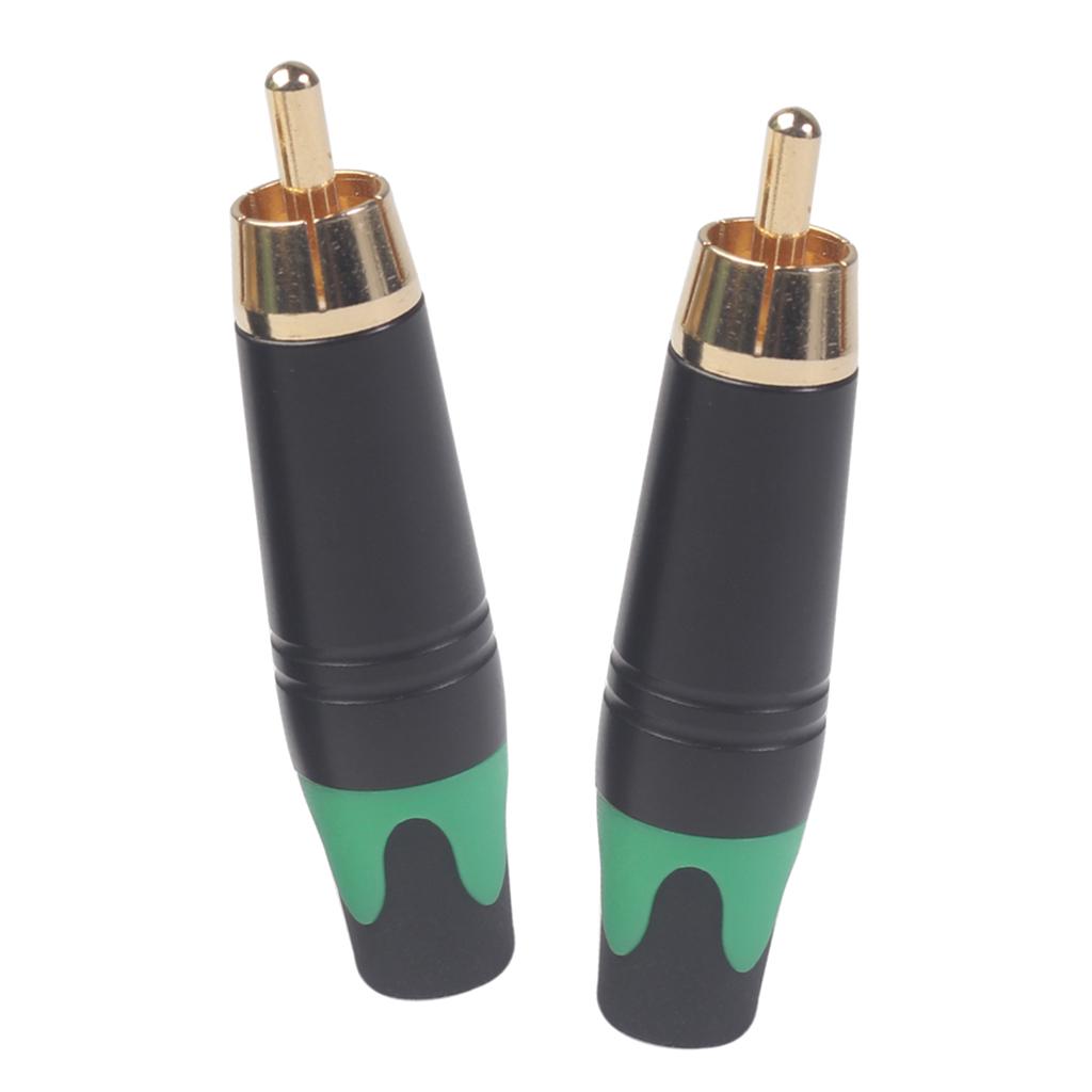 2pcs RCA Gold Plated Plug Audio Rca Cable Male Audio Video Connector Green