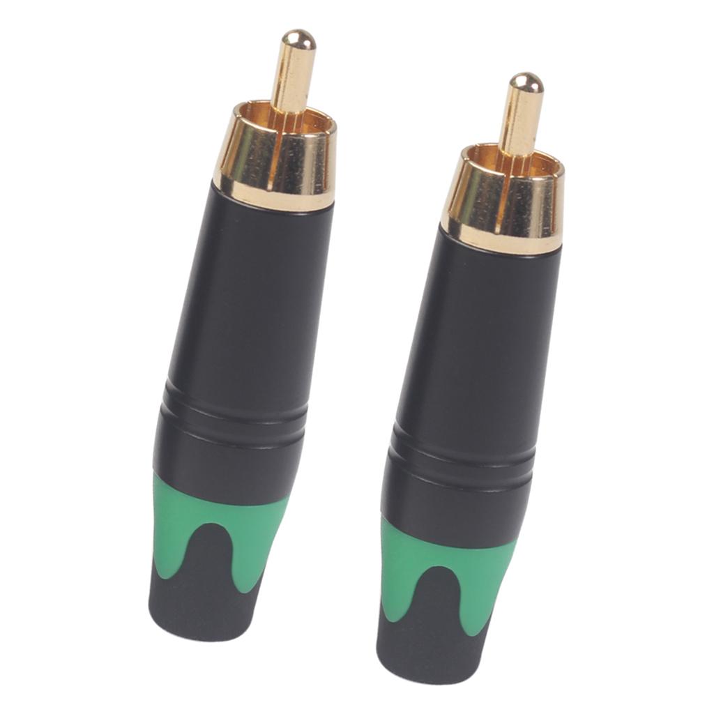 2pcs RCA Gold Plated Plug Audio Rca Cable Male Audio Video Connector Green