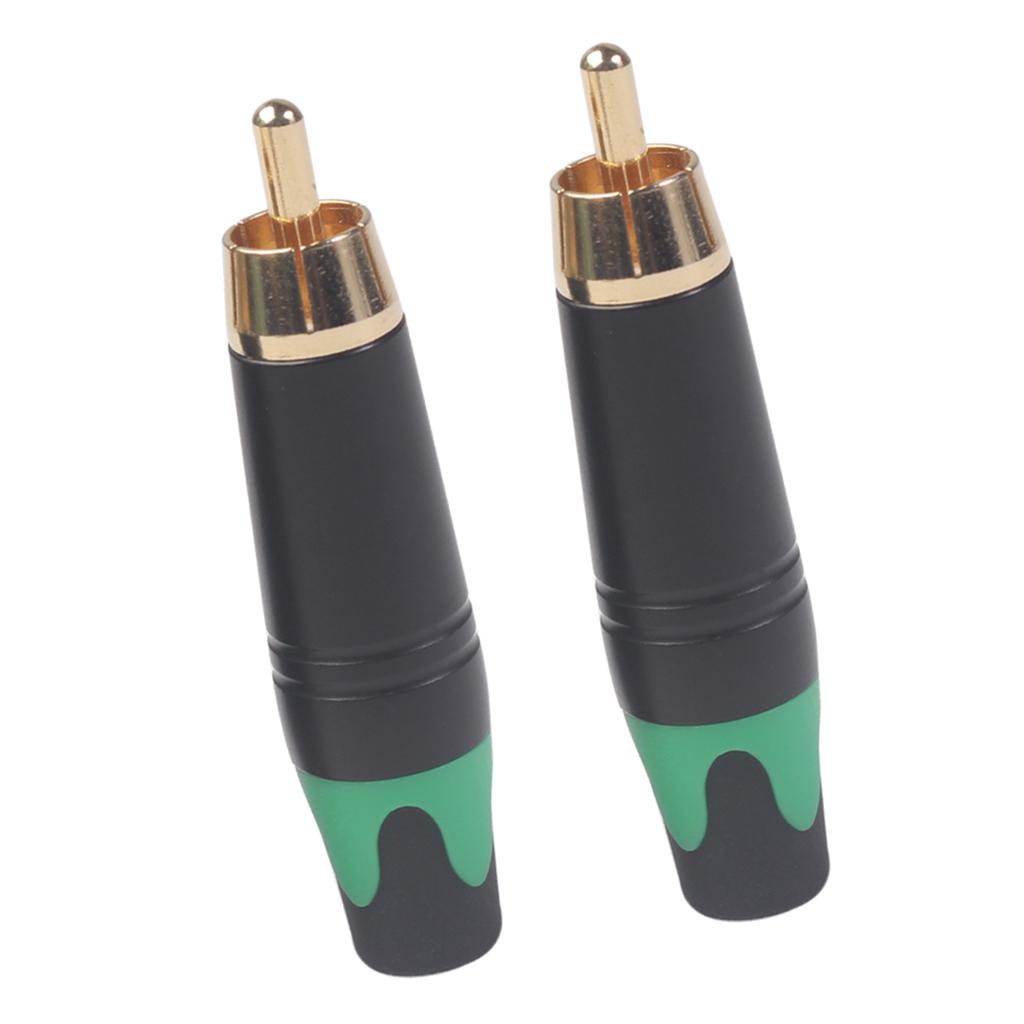2pcs RCA Gold Plated Plug Audio Rca Cable Male Audio Video Connector Green