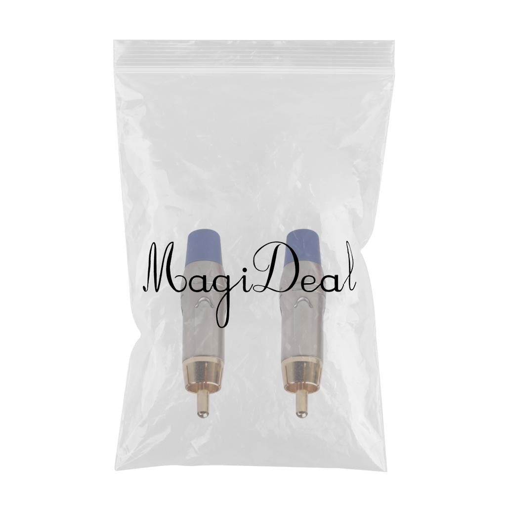 2pcs RCA Male Gold Plated Plug Audio Cable Male Audio Video Connector Blue